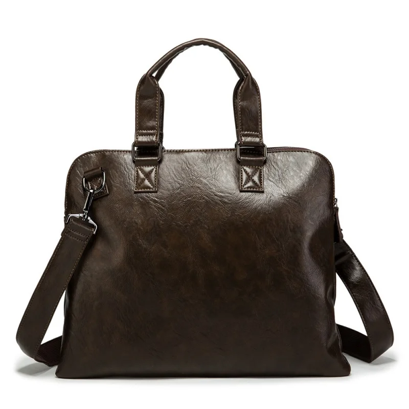 Business Men Leather Briefcase Lock Fashion Handbag Large Capacity File Bag Casual Shoulder Bag Male Crossbody Bag