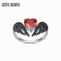 gems beauty 925 sterling silver rings for women wedding trendy jewelry natural gemstone heart red agate black swan anillos