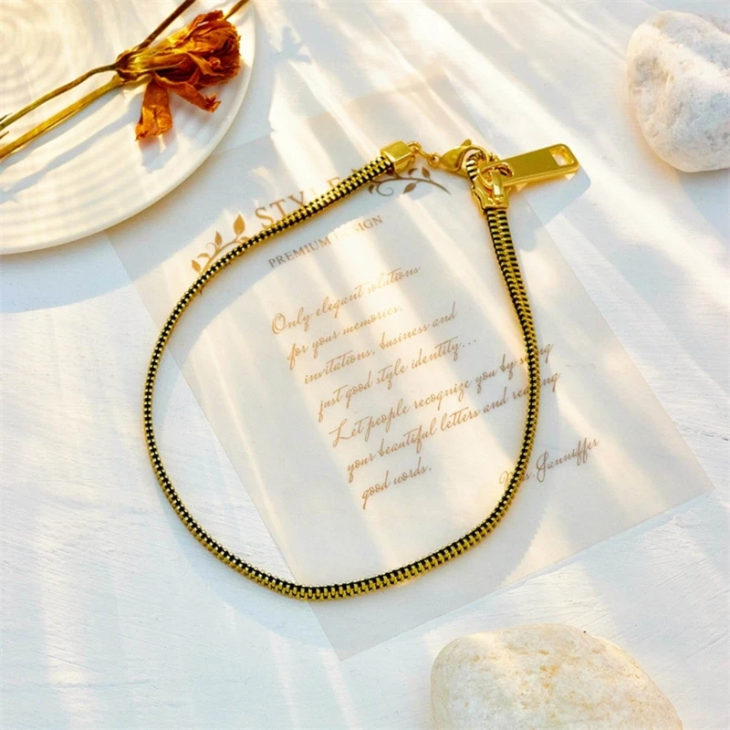 

A0KD цепь из нержавеющей стали на молнии, подвеска, чокер, ожерелье для женщин и мужчин, золотой цвет