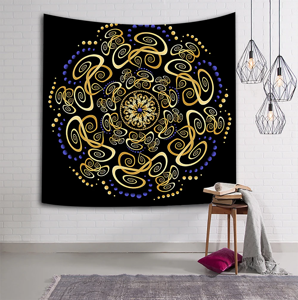 

Trippy Boho Flower Tapestry Abstract Golden Art Wall Hanging Tapestries for Living Room Home Blanket Dorm Decor