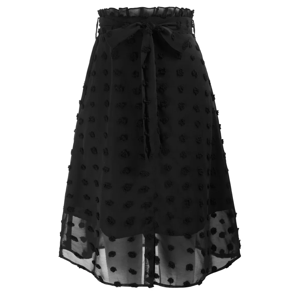 

BP Liumilac Swiss Dot Skirt Women Elastic High Waist Front Slit A-Line Skirt Soft Mesh Curtain Wedding Dress A50