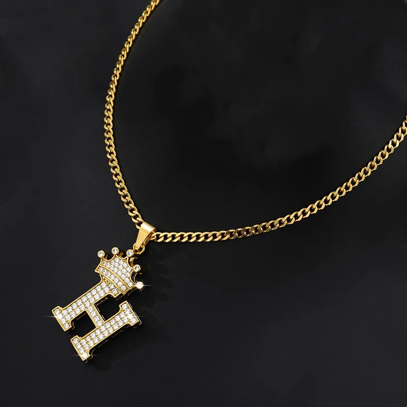 

Мужская цепочка с подвеской в виде короны и алфавита, циркониевое ожерелье в стиле хип-хоп с именем инициала, ювелирные изделия для мужчин, Прямая поставка