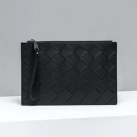 mens clutch bag luxury brand envelope wallet 100 cowhide large plaid woven wallet a4 file zipper bag 2022 fashion new