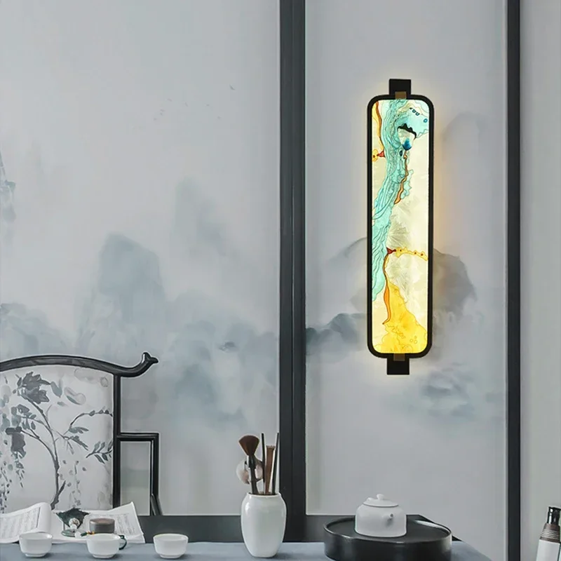 Китайская прямоугольная цветная настенная лампа для гостиницы гостиной фон