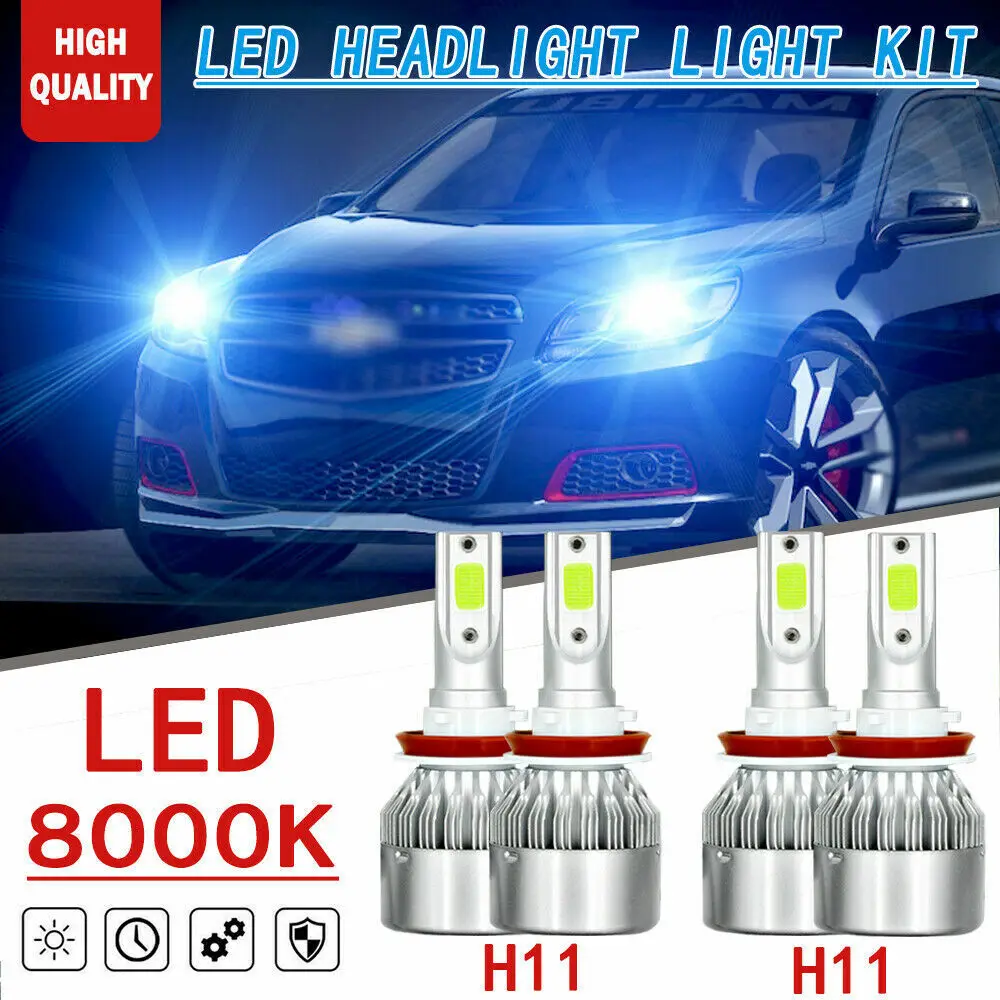 

4PC H11 Hi/lo Beam LED Headlight Bulbs For Chevrolet Malibu 04-2012 8000K Ice