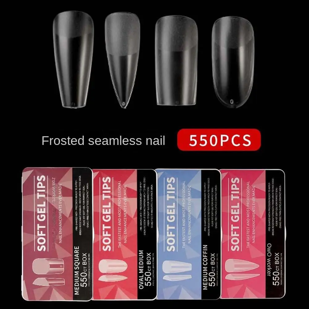 

550Pcs Frosted Fake Nails Nail Tips Square Full Cover Press on Ballet Almond Coffin Water Droplet Semi-Matt Nail Art Supplies