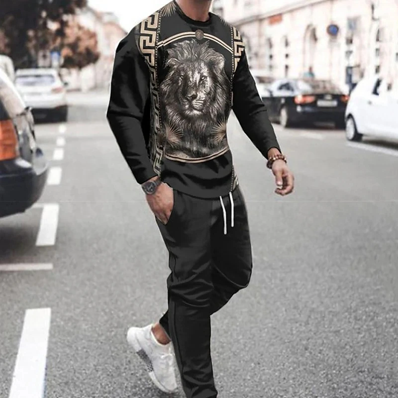 New Mens Oversized Tracksuit Fashion Casual Summer T Shirt Long Sleeve T-shirts + Pants 2 Piece Sets men Sportwear Clothes