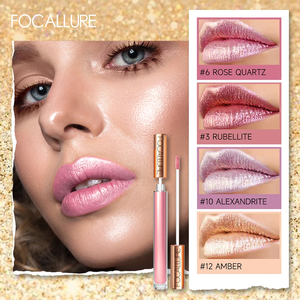 FOCALLURE 12 Color Chameleon Liquid Lip Gloss Matte Bright Flash Pearlescent Moisturizing Durable Lipstick Makeup Cosmetics