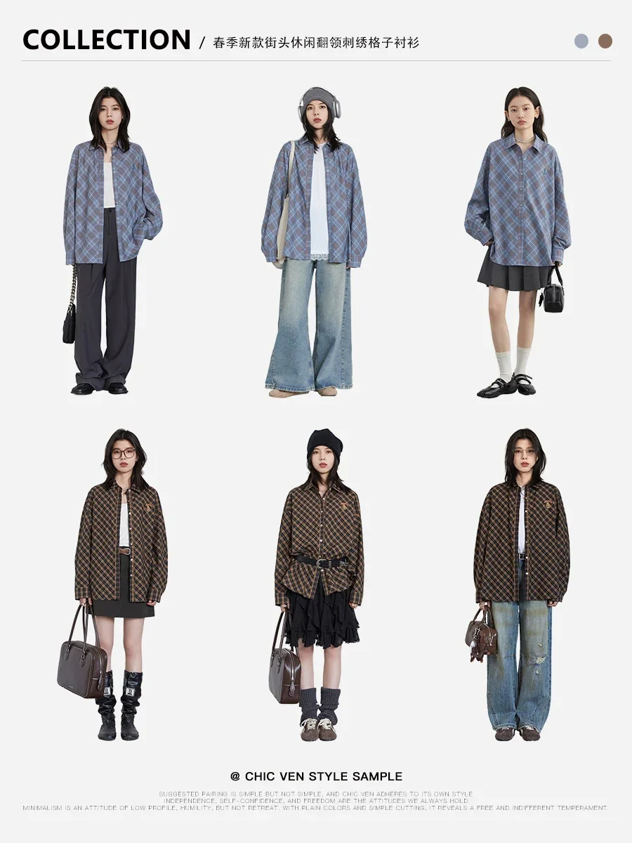CHIC VEN женские рубашки в стиле ретро повседневные свободные клетчатые блузки с