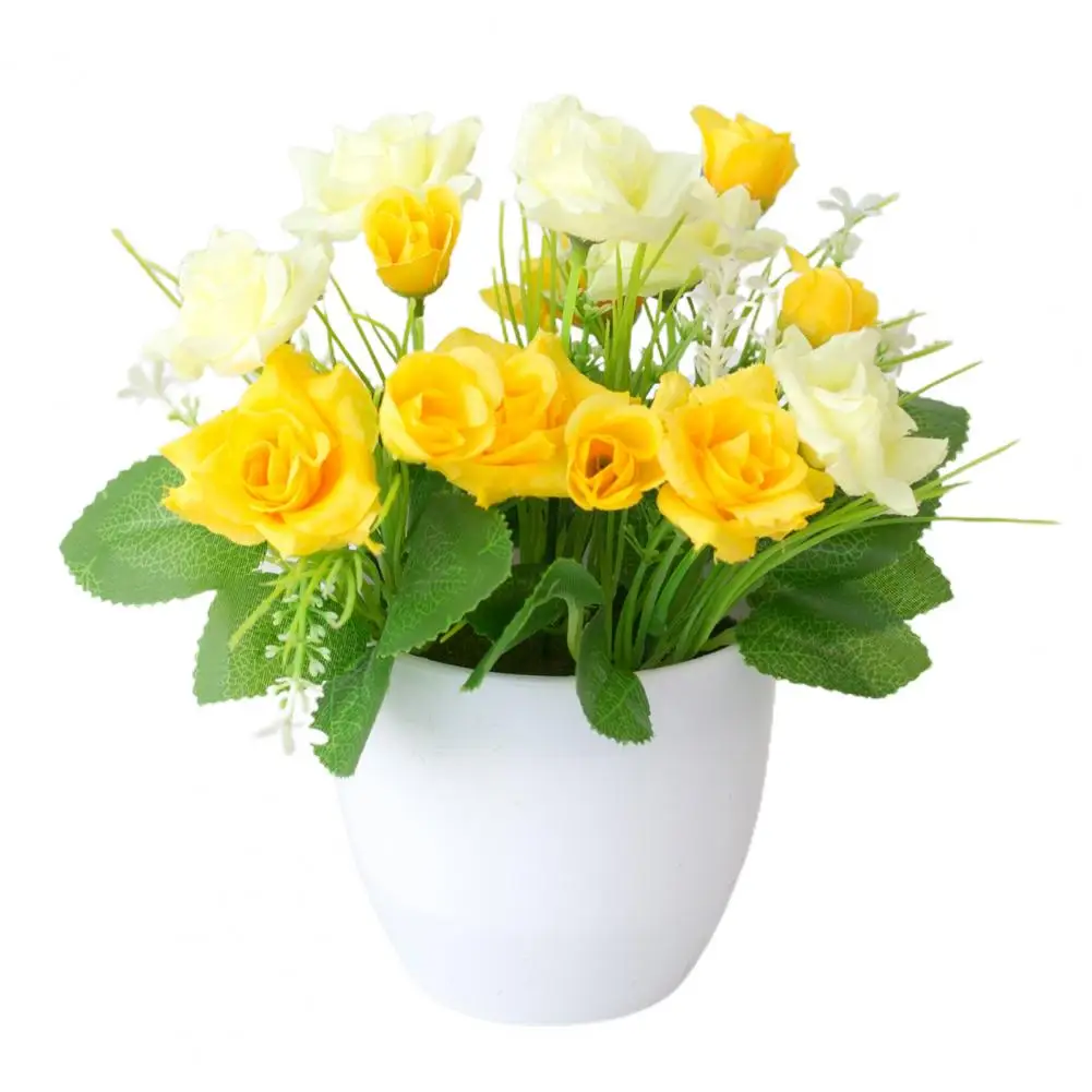 

Imitation Potted Flower Rose Hotel Decoration Plastic Bookshelf Table Artificial Flower Pot for Office