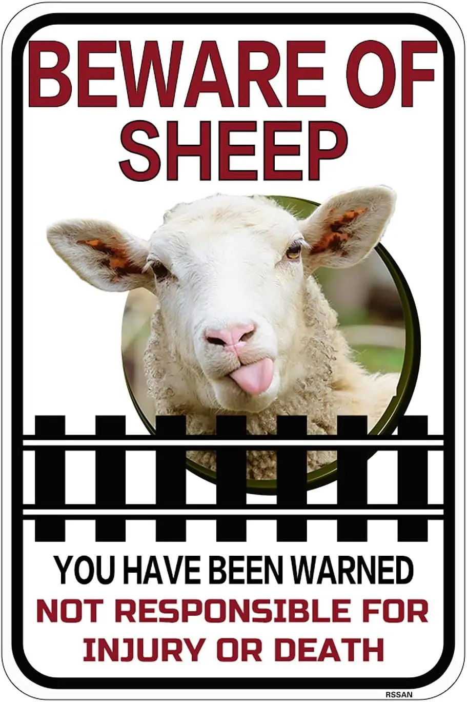 Vntge Bewre Of Sheep Metl Tn Sgn Ретро Паб Дом Br Mn Cve Grge Сарай Плакат 8x12 nch