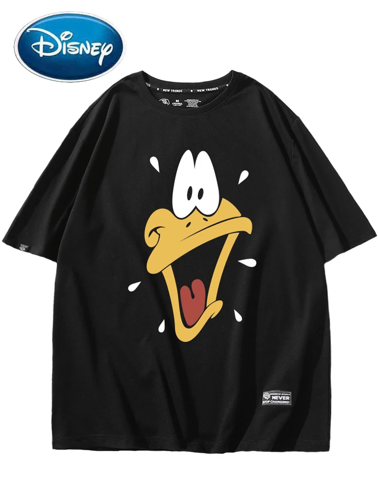 

Disney Fashion Donald Duck Letter Cartoon Print Short Sleeve O-Neck Casual T-Shirt Cool Women Unisex Couples Tee Tops 4 Colors