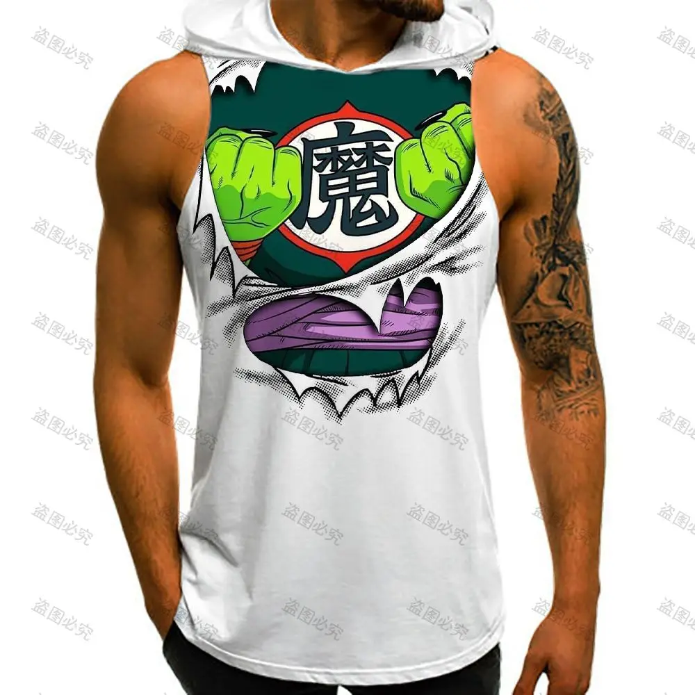 

Vest With Hood Goku Dragon Ball Gym Clothing Men Fashion Sleeveless Vests New Men's Clothes Streetwear Harajuku Style 2023