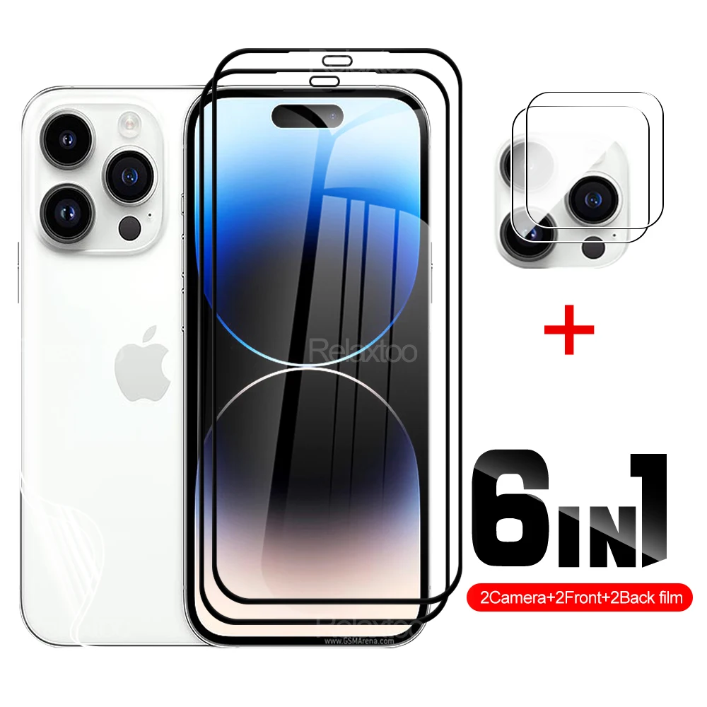 

6 в 1 закаленная пленка с полным покрытием для iPhone 14 Pro, пленка для объектива камеры телефона, пленка с гидравлическим приводом, задняя пленка ...