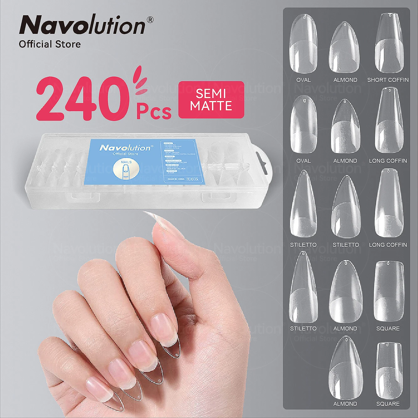 

Navolution 240 шт. накладные ногти акриловые накладные ногти гроб искусственные ногти прозрачные накладные ногти для наращивания Маникюрный Инструмент