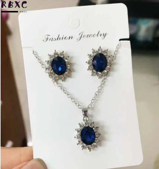 

RBXC Princess Diana Created Blue Sapphire Tibetan Silver S925 Kate Middleton Crown Pendant Necklace for Women With Box Chain