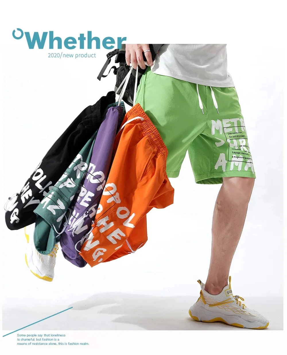 

Мужские Разноцветные шорты с текстовым принтом, универсальные Комбинезоны из потертого материала, летние брендовые пять брюк