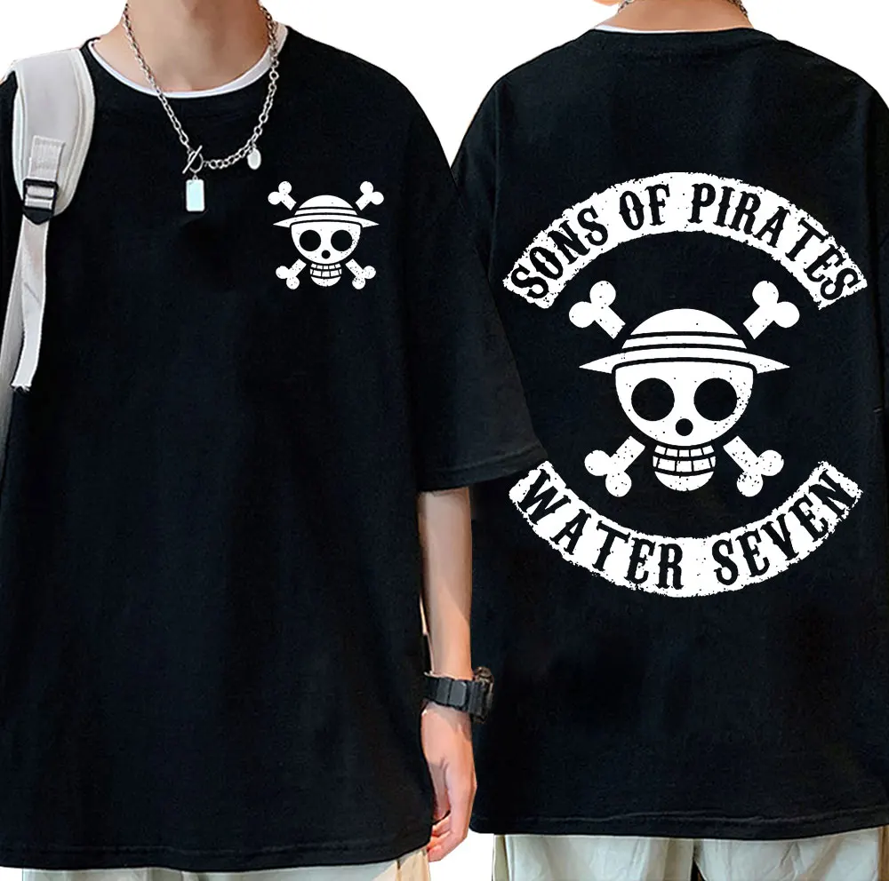 

Футболка мужская графическая с изображением героев Аниме One Piece Sons of Pirates, топ в стиле Харадзюку, в стиле хип-хоп, унисекс