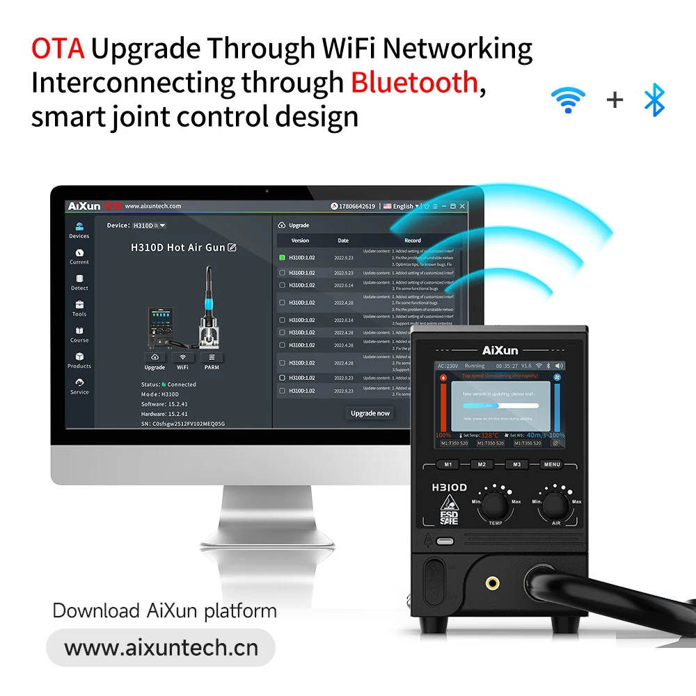 Фото AIXUN H310D 1000 Вт бессвинцовый фен, мощный нагревательный сердечник, облачные данные, сварочная паяльная станция, пневматический пистолет, инструмент №3