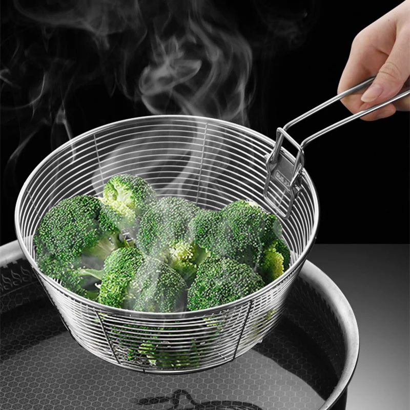 

Stainless Steel French Fries Strainer Basket Colander Oil Pot Food Filter Noodle Fruit Vegetable Drainer Skimmer Kitchen Tools