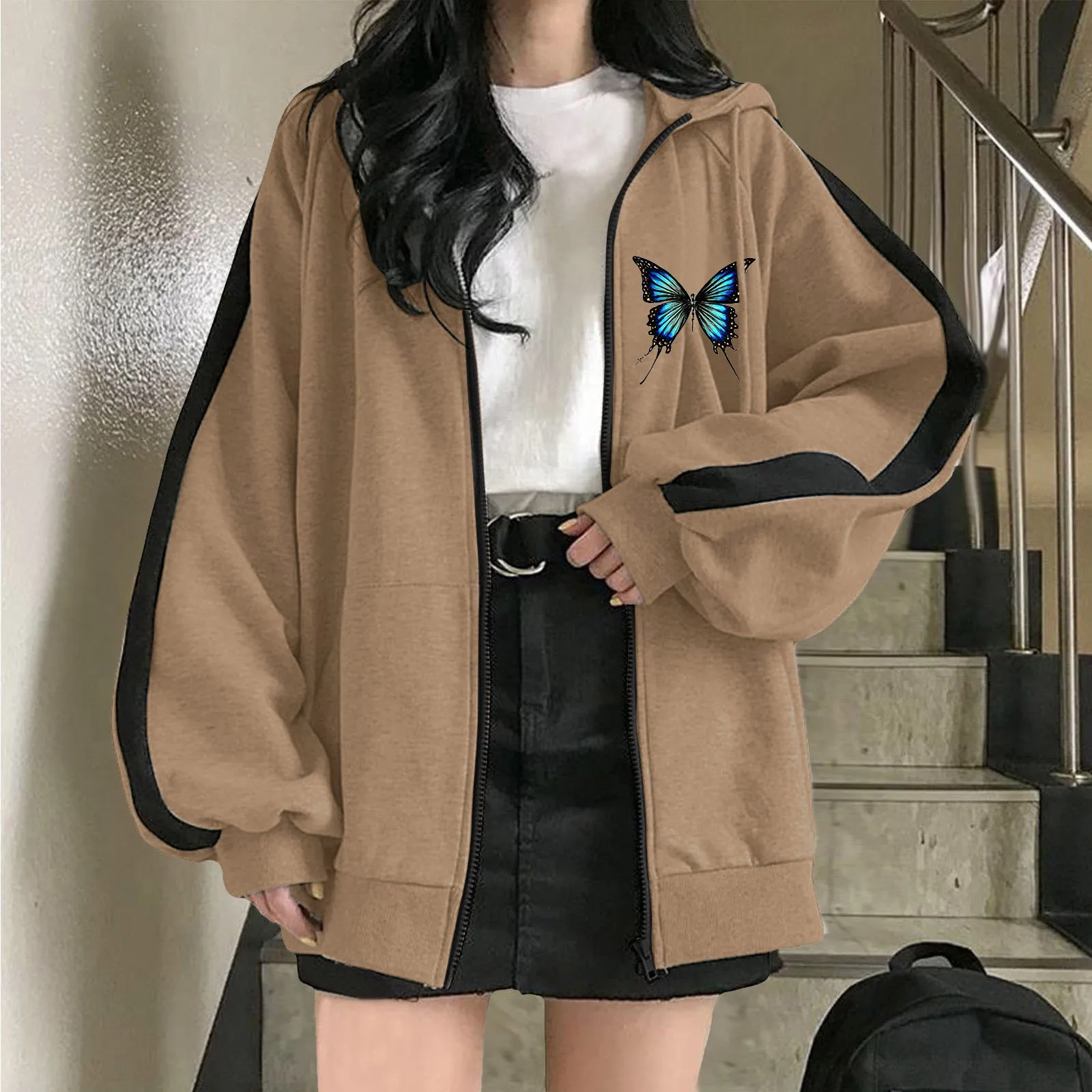

Sweatshirt Zip up Ladies Autumn Winter Casual Loose Fleece Hooded Zippered Long Sleeve Love Printed Full Zip Hoodies for Women