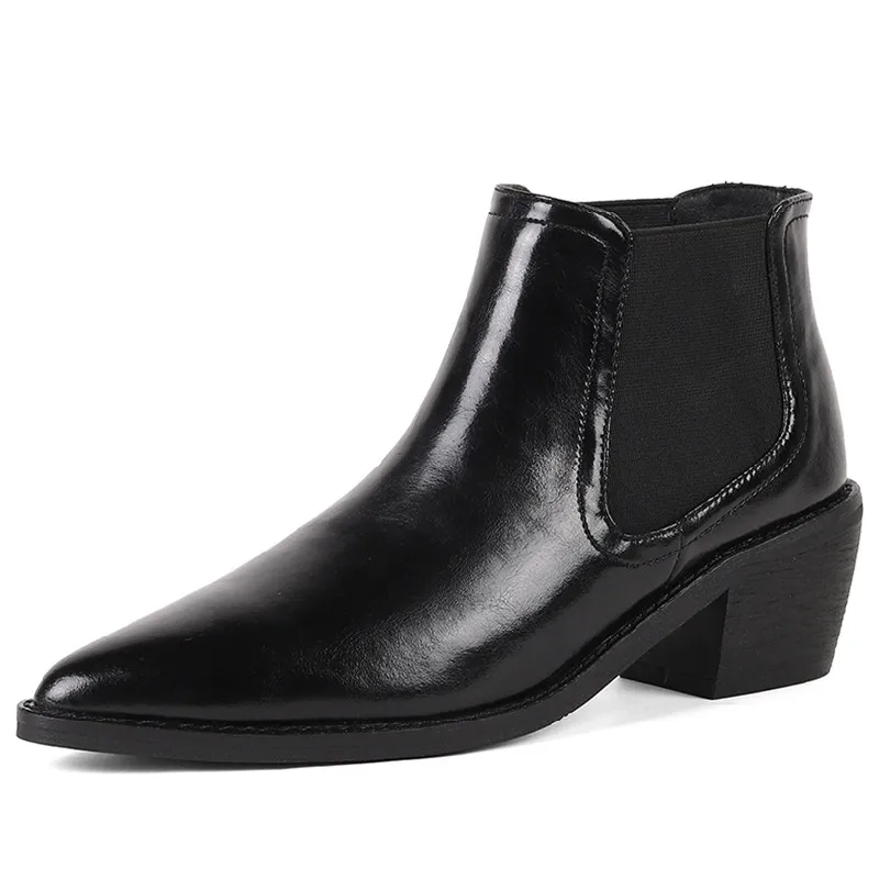 

Dilalula Women Ankle Boots Autumn Winter Vintage Mature Pointed Toe Thick Heels Genuine Leather Office Ladies Shoes Woman