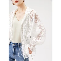 fashion high quality design 2022 summer jackets for women thin prairie chic outerwear coats zipper flare sleeve hooded