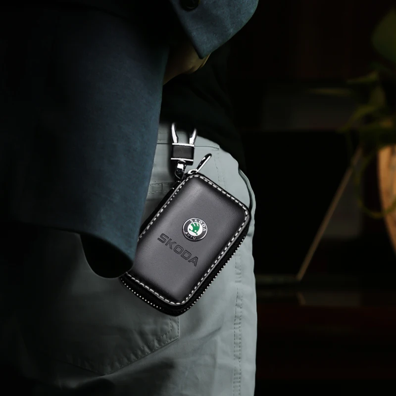 

Leather Car Keychain Men Holders Case Multi Key Wallet Tools Organizer Bag For Skoda Octavia 3 Superb 2 Kodiaq Fabia Karoq Rapid