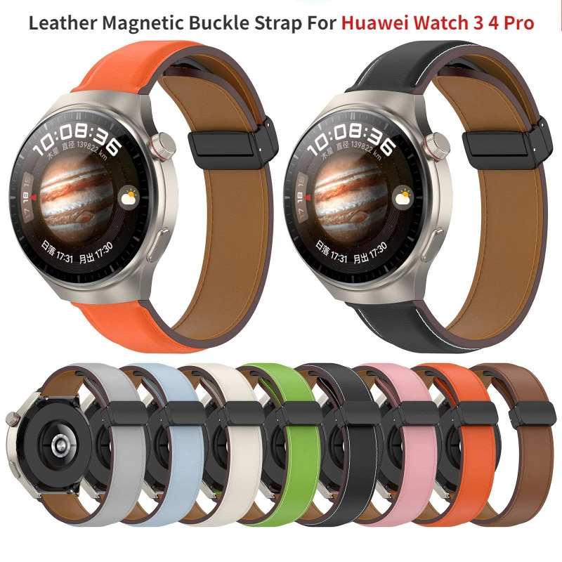 

20mm 22mm Leather Magnetic Buckle Strap For Samsung Watch 4 5 40mm 44mm 5Pro 45mm Band For Huawei Watch 3 4 Pro GT 2 3 Pro 46mm