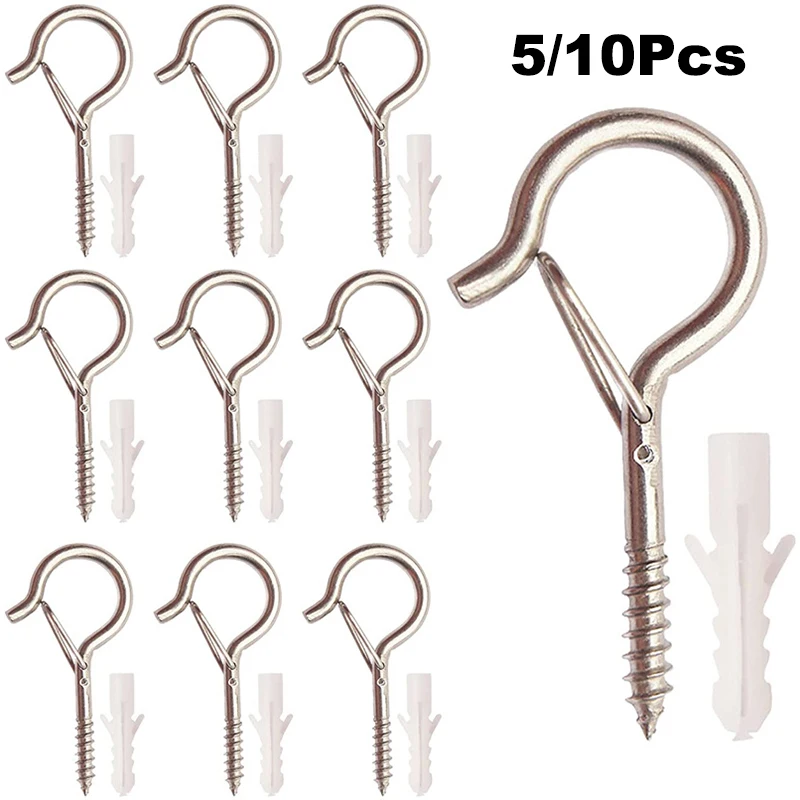 5/10Pcs Q-Hanger Hooks Safety Buckle Design Screw Hooks Lights Hanger Plant Bracket Bird Feeder Wind Chime Lantern Ceiling Hook