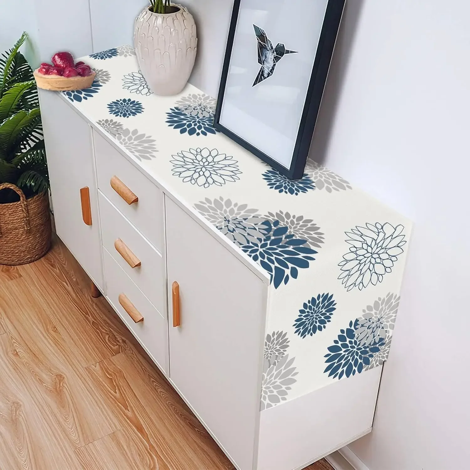 Синий серый цветок Далии льняные скатерти для домашнего стола моющиеся кухонные