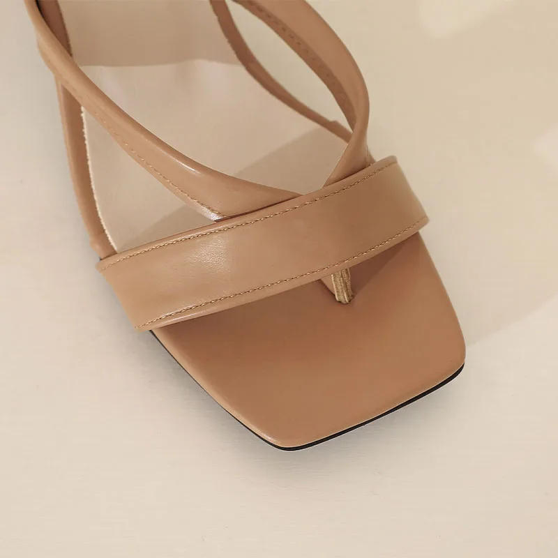 Fashion Women's Sandals Open Toe Mid Heel Square Toe Sandals Cross Strappy Summer Shoes 2023 New Sandals