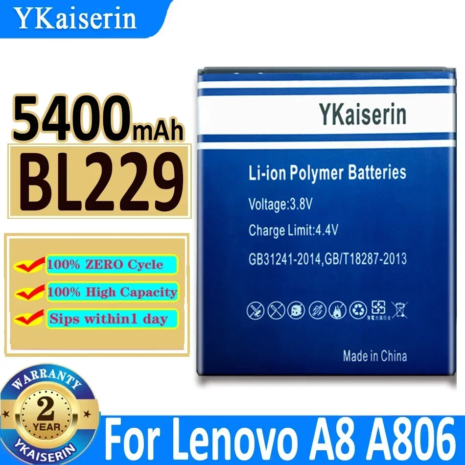 Аккумулятор YKaiserin BL229 емкостью 5400 мАч для Lenovo A8 A806 A808T 806 808T Bateria