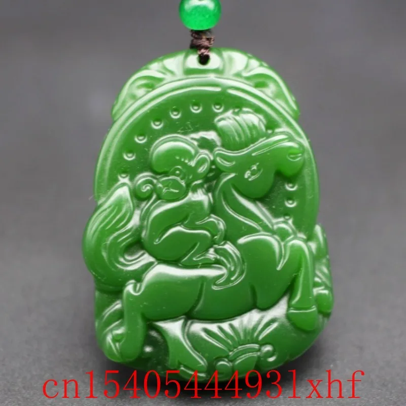 

Natural Hetian Green Jade Animal Pendant Necklace Bead Fashion Fine Jewelry Horse Monkey Charm Amulet Gifts for Women Men Luxury