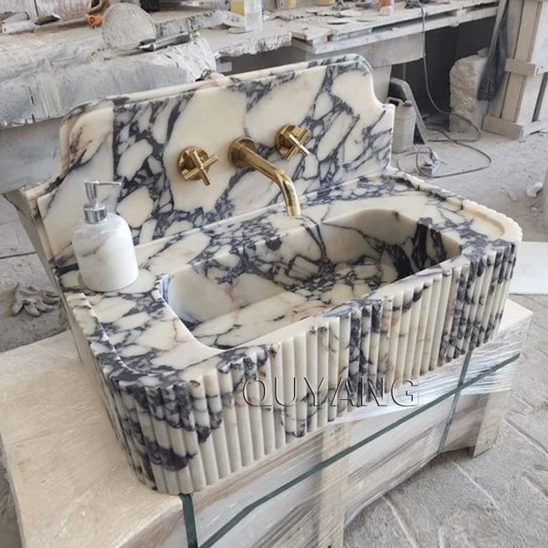 Современная дизайнерская раковина QUYANG для ванной комнаты прямоугольная из камня