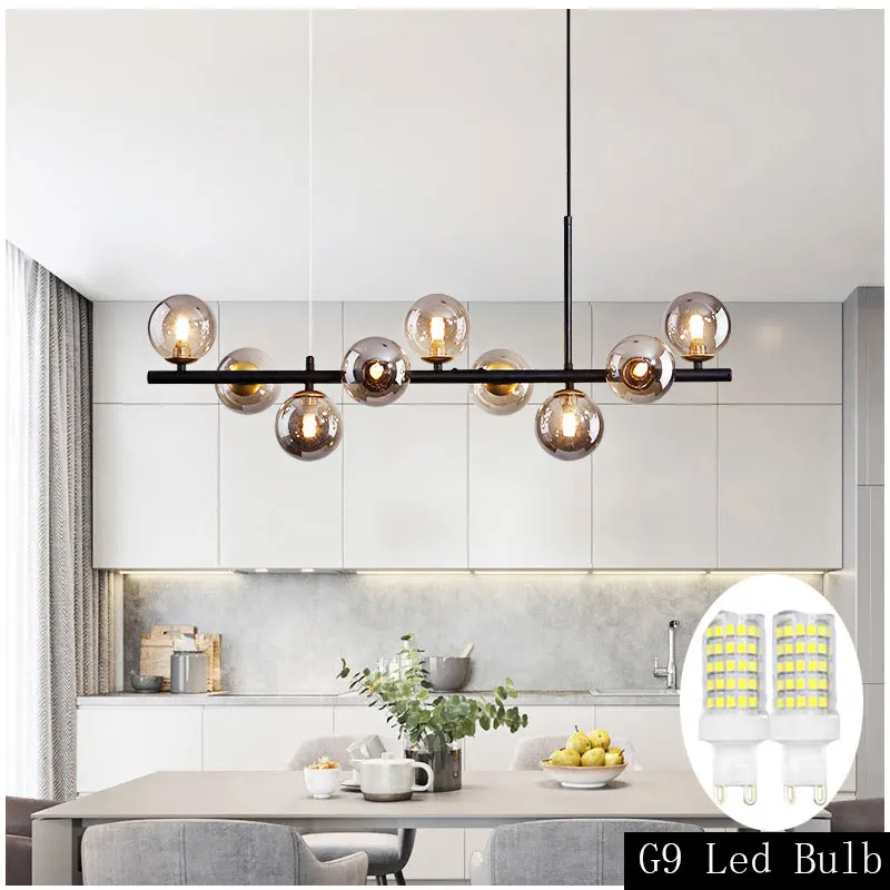

Dining Room Black Chandeliers Milky White Glass Lampshade Dining Hanging Lamp Kitchen Island Modern Suspension Chandelier G9 Led