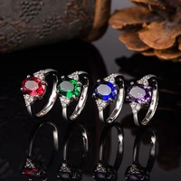 hoyon 18k white gold color simple style womens rings set with zircon rings ruby style amethyst rings for girl jewelry gift