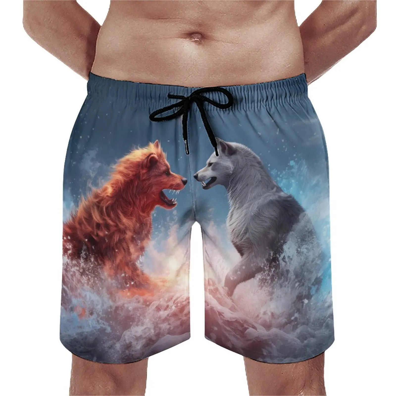 

Summer Board Shorts Wolf Sports 3d Style Yin Yang Power Graphic Beach Short Pants Vintage Quick Dry Swim Trunks Plus Size