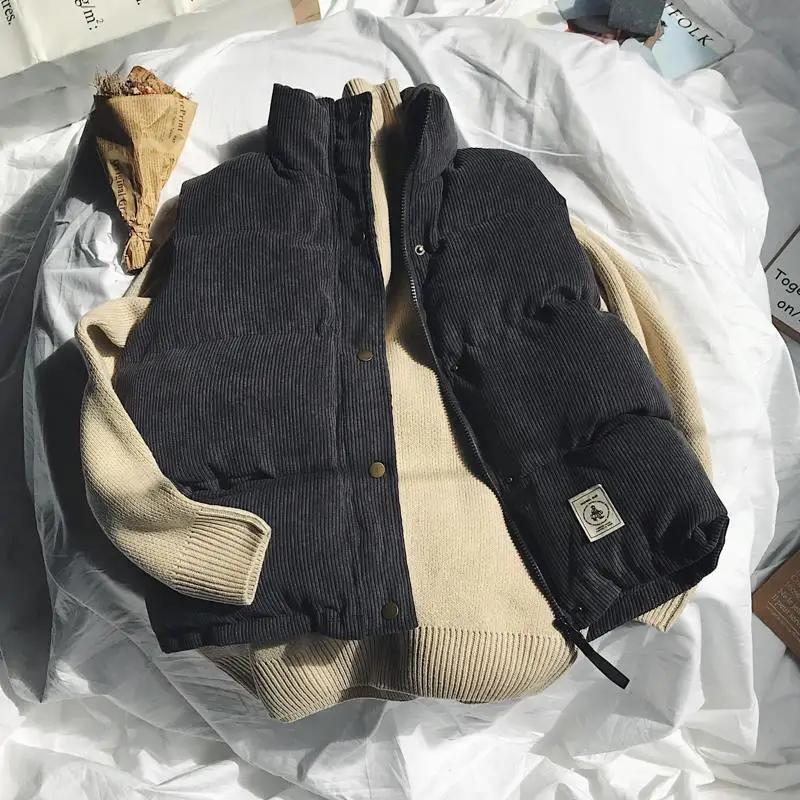 Men's Thickened Vest Jacket Autumn Winter Casual Waistcoat Korean Version Couple Corduroy Cotton Vest Warm Sleeveless Jacket