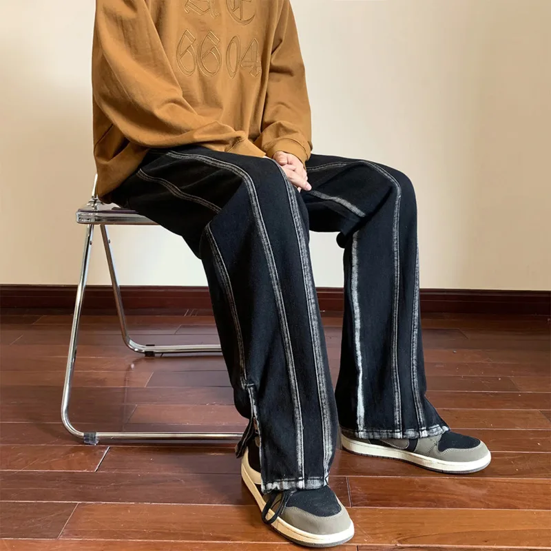 Blue Black Baggy Jeans Men Fashion Retro Straight Jeans Men Japanese Streetwear Hip-hop Loose Denim Pants Mens Trousers M-5XL