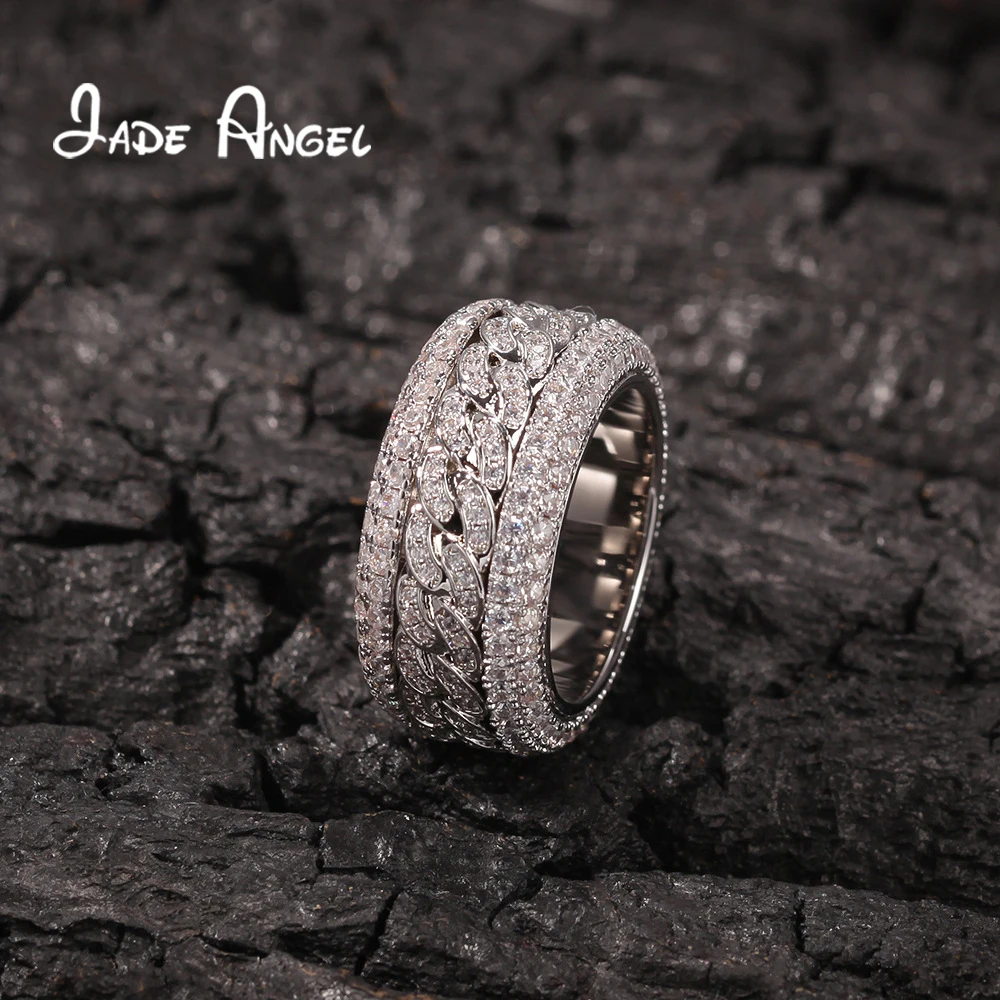 

JADE ANGEL Hip Hop Micro-inlaid Zircon Rotatable Cuban Rings Real Gold Plated Fashion Twist Ring Date Engagement Party Jewelry