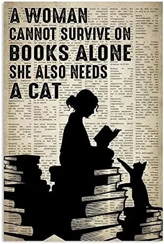 Grl nd Ct Red Book Metl Sgn Womn not Survve On Books Lone She lso Needs Poster nml Vntge Wll rt Decor Ho
