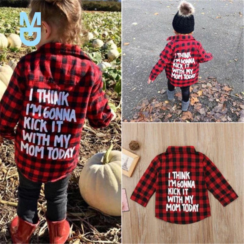 

New Toddler Kid Baby Boy Girl Printed Plaid Tops Long Sleeve T-shirt Clothes Baby Girl Clothes Red Plaid Shirt Coat For Baby Gir