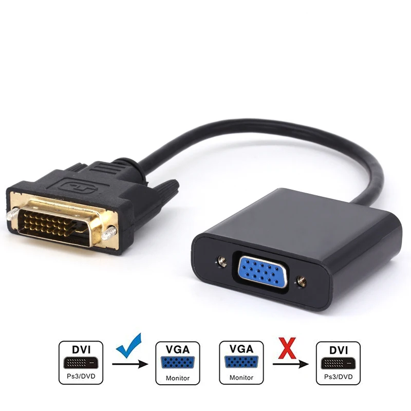 

DVI Male to VGA Female Video Converter Adapter DVI 24+1 25 Pin DVI-D to VGA Adapter Cable for TV PS3 PS4 PC Display 1080P