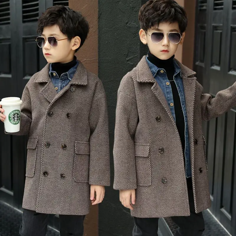 

Winter Woolen Jacket For Boy New 2022 Korean Version Fashion Thickening Handsome Mid-Length Keep Warm Casual Children's Clothing