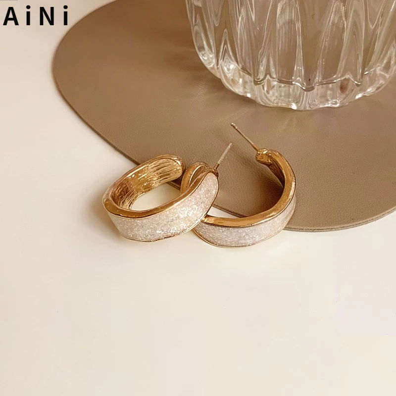 

S925 needle Modern Jewelry White Enamel Hoop Earrings Popular Design Vintage Temperament Golden Earrings For Women Party Gifts