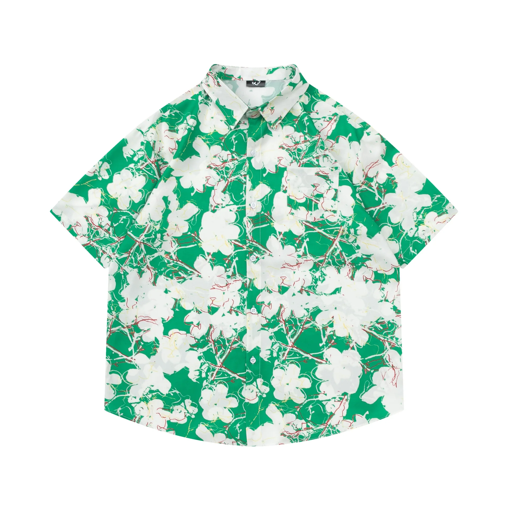 

Summer Retro Color Matching Floral Full Printed Short-Sleeved Shirt Men's Fashion Brand Loose Couple Casual Flower Shirt