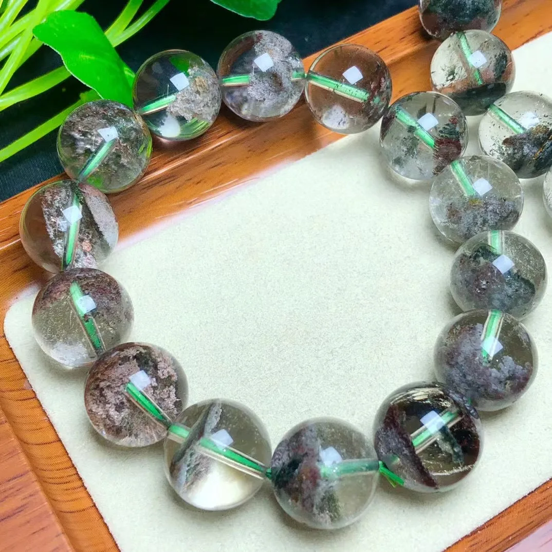 

1 Pc Fengbaowu Natural Phantom Quartz Lodolite Bracelet Round Beads Crystal Reiki Healing Stone Fashion Jewelry Gift Women Men