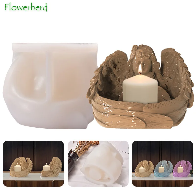 

DIY Handmade Aromatherapy Angel Candle Holder Silicone Mold Church Decoration Candlestick Resin Mold Candle Making Supplies