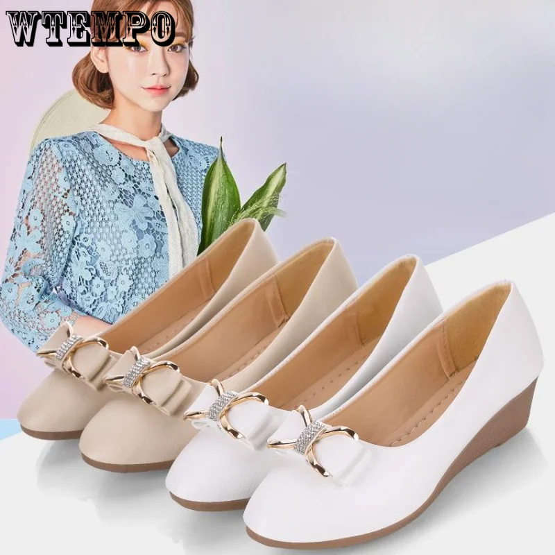 WTEMPO Women Flats Classic Leather Bow Round Head Ballet Shoe Spring Summer Fashion Flats Ladies Boat Shoes Dropshipping